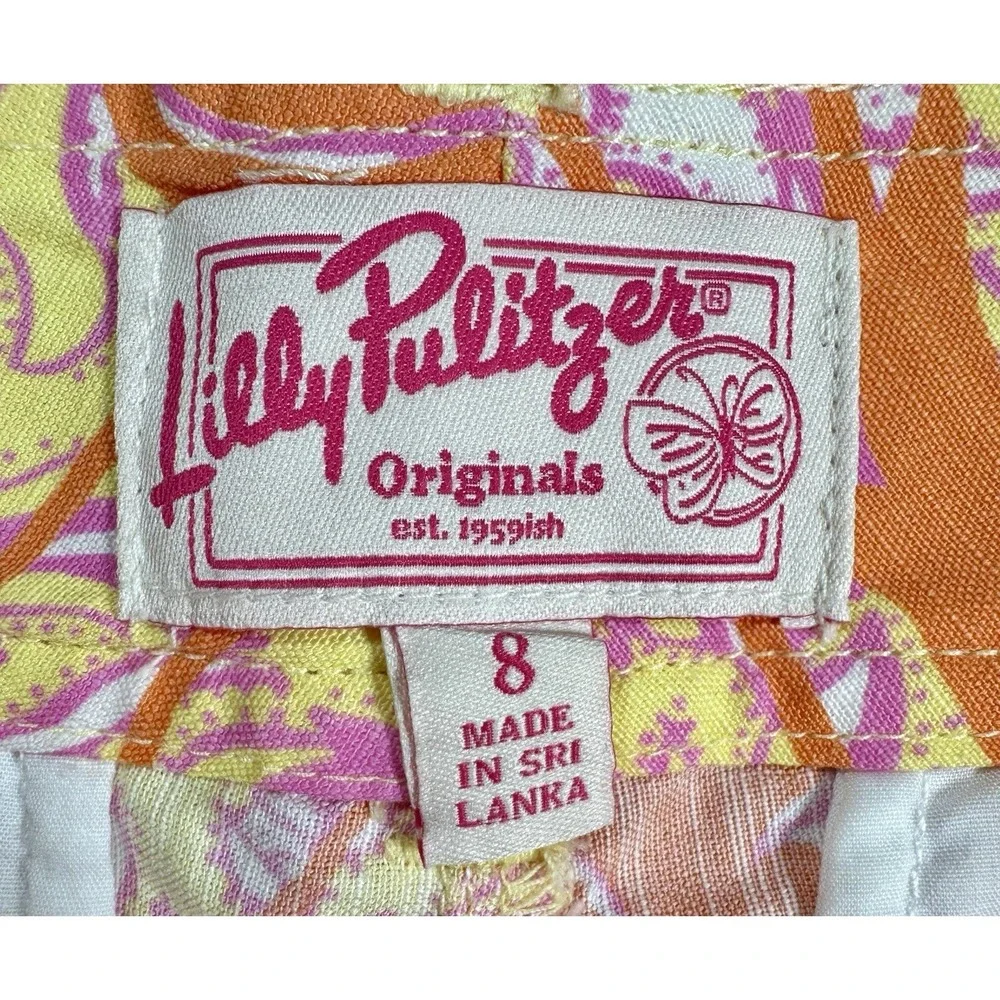 Lilly Pulitzer Originals Shorts Size 8 Starfruit Yellow Hen House Print EUC (B7)